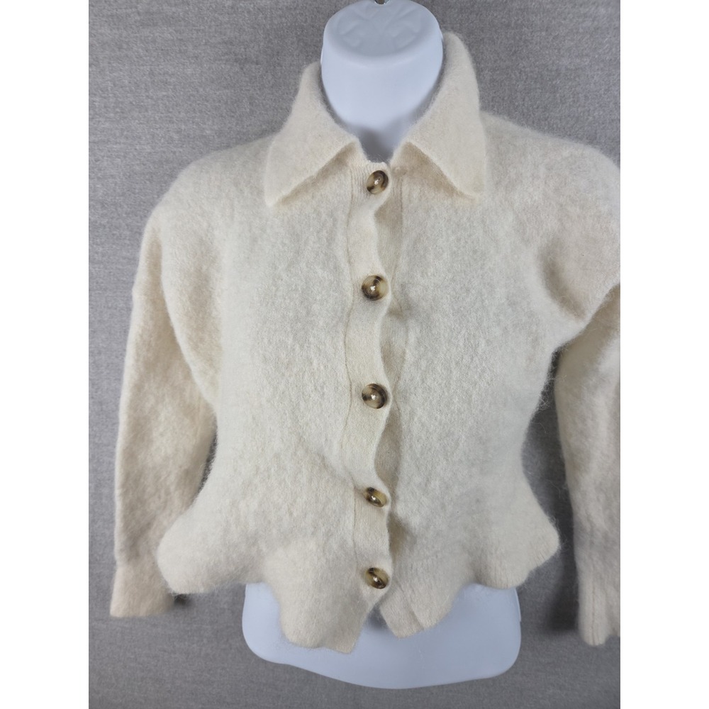 Madewell S Wool Alpaca Antique Cream Bouclé Knit Crop Cardigan Sweater Old Money